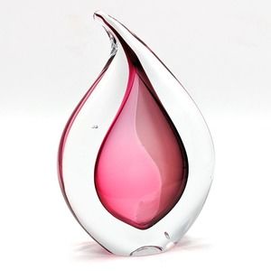 Pink Sommerso Teardrop Art Glass Sculpture Figurine Signed 2014 Murano Style